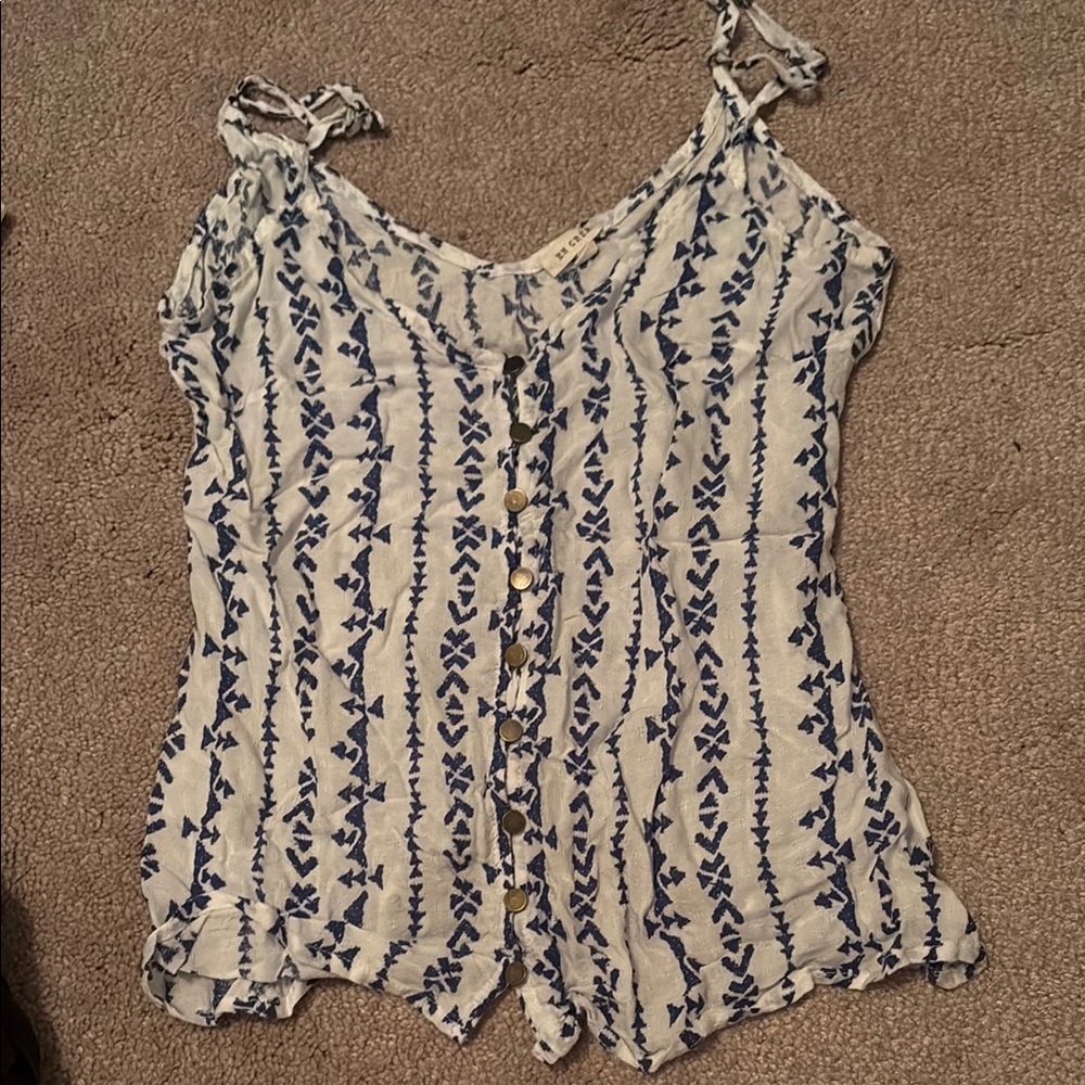 Blue and White Patterned Women's Top